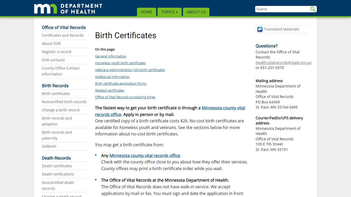 Birth Certificates - Minnesota Department of Health